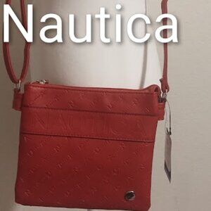 NWT New Nautica Crossbody Bag Red Blue 3 Pocket Purse Recycled Plastic Fabric